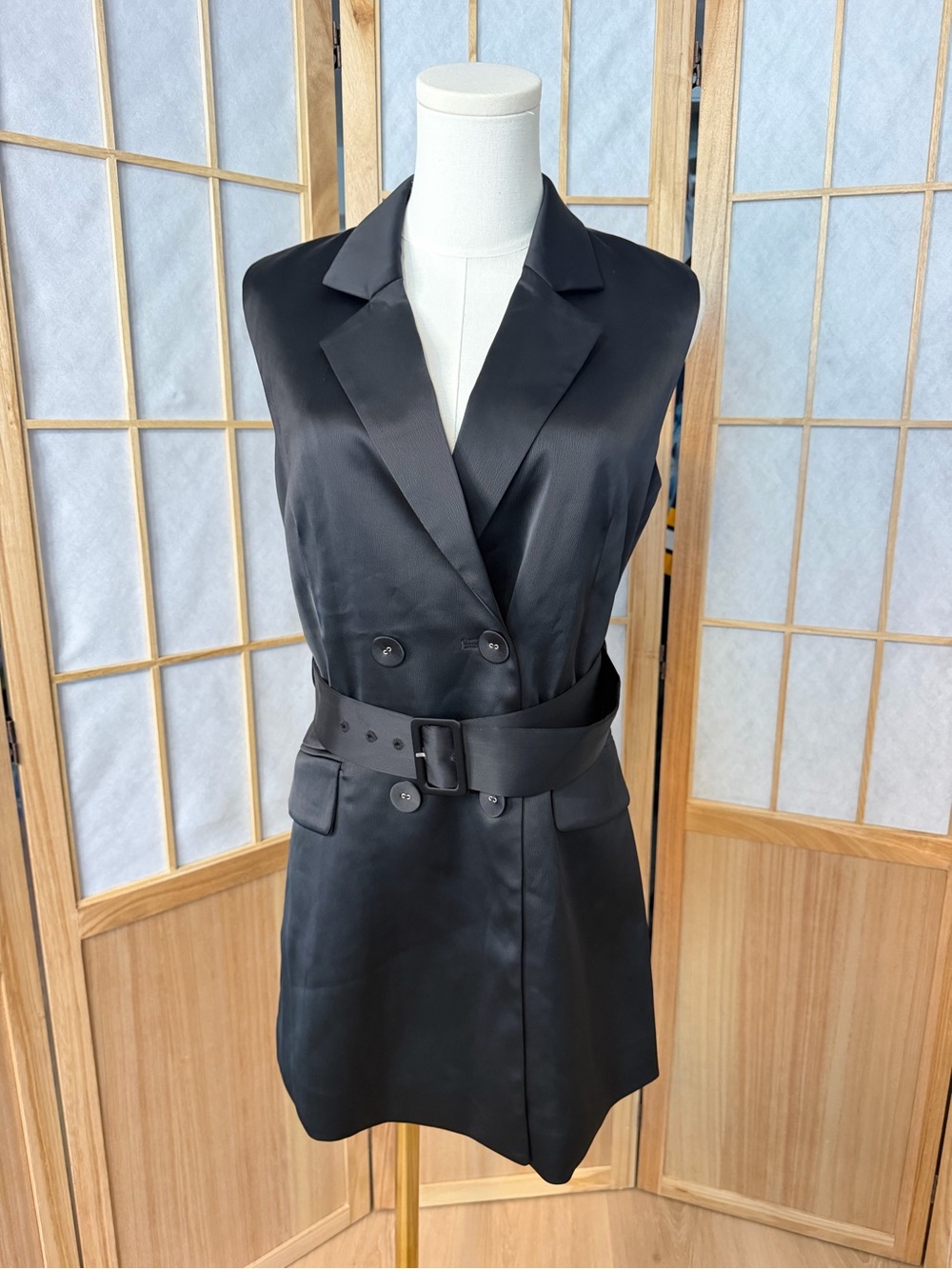 House of Harlow 1960 Black Satin Belted Blazer Mini Dress Size S